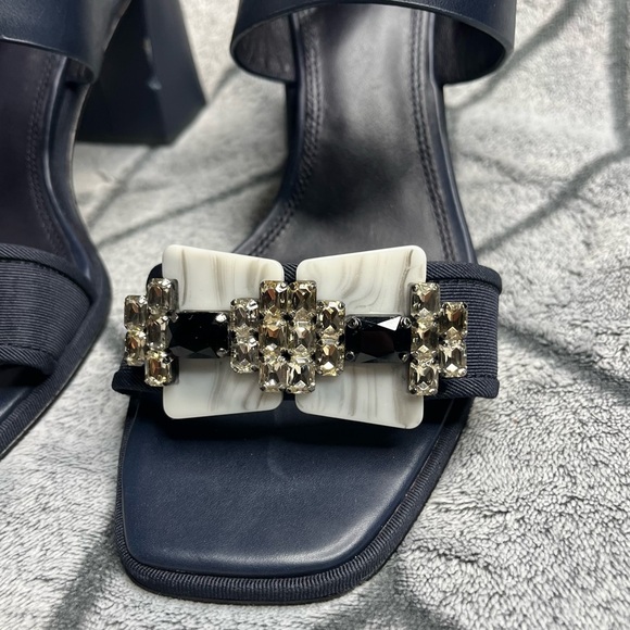 Tory Burch Navy Women's Delaney Embellished Leather Block Heel Sandals - Picture 8 of 16